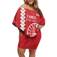 Custom Tahiti Football Family Matching Off Shoulder Short Dress and Hawaiian Shirt Go Toa Aito