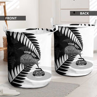 New Zealand Silver Fern Curling Personalised Laundry Basket Aotearoa Kiwi Ponga Black White Version - Polynesian Pride
