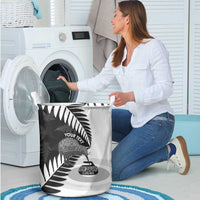 New Zealand Silver Fern Curling Personalised Laundry Basket Aotearoa Kiwi Ponga Black White Version - Polynesian Pride