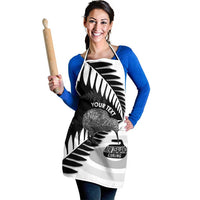 New Zealand Silver Fern Curling Personalised Apron Aotearoa Kiwi Ponga Black White Version - Polynesian Pride