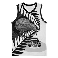 New Zealand Silver Fern Curling Personalised Basketball Jersey Aotearoa Kiwi Ponga Black White Version - Polynesian Pride
