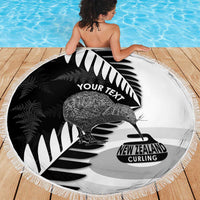 New Zealand Silver Fern Curling Personalised Beach Blanket Aotearoa Kiwi Ponga Black White Version - Polynesian Pride