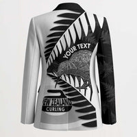 New Zealand Silver Fern Curling Personalised Blazer Aotearoa Kiwi Ponga Black White Version - Polynesian Pride
