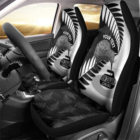 New Zealand Silver Fern Curling Personalised Car Seat Cover Aotearoa Kiwi Ponga Black White Version - Polynesian Pride