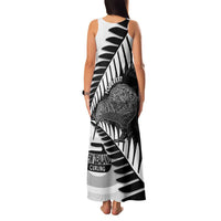 New Zealand Silver Fern Curling Personalised Family Matching Tank Maxi Dress and Hawaiian Shirt Aotearoa Kiwi Ponga Black White Version LT14 - Polynesian Pride