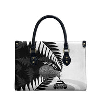 New Zealand Silver Fern Curling Personalised Leather Bag Aotearoa Kiwi Ponga Black White Version - Polynesian Pride
