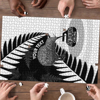 New Zealand Silver Fern Curling Personalised Puzzle Aotearoa Kiwi Ponga Black White Version - Polynesian Pride