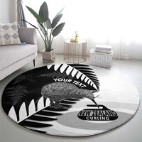 New Zealand Silver Fern Curling Personalised Round Carpet Aotearoa Kiwi Ponga Black White Version - Polynesian Pride