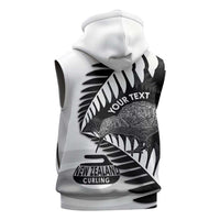 New Zealand Silver Fern Curling Personalised Sleeveless Hoodie Aotearoa Kiwi Ponga Black White Version - Polynesian Pride