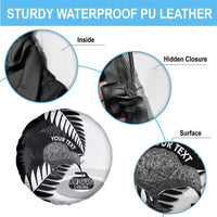 New Zealand Silver Fern Curling Personalised Spare Tire Cover Aotearoa Kiwi Ponga Black White Version - Polynesian Pride