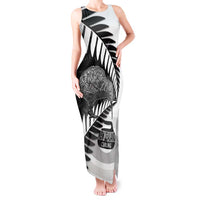 New Zealand Silver Fern Curling Personalised Tank Maxi Dress Aotearoa Kiwi Ponga Black White Version - Polynesian Pride