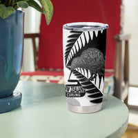 New Zealand Silver Fern Curling Personalised Tumbler Cup Aotearoa Kiwi Ponga Black White Version - Polynesian Pride