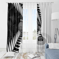 New Zealand Silver Fern Curling Personalised Window Curtain Aotearoa Kiwi Ponga Black White Version - Polynesian Pride