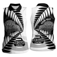 New Zealand Silver Fern Curling Personalised Women Sleeveless Polo Shirt Aotearoa Kiwi Ponga Black White Version LT14 - Polynesian Pride