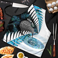 New Zealand Silver Fern Curling Personalised Apron Aotearoa Kiwi Ponga Paua Shell Version - Polynesian Pride