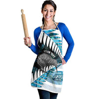 New Zealand Silver Fern Curling Personalised Apron Aotearoa Kiwi Ponga Paua Shell Version - Polynesian Pride