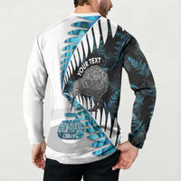New Zealand Silver Fern Curling Personalised Button Sweatshirt Aotearoa Kiwi Ponga Paua Shell Version - Polynesian Pride
