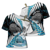 New Zealand Silver Fern Curling Personalised Cross Shoulder Shirt Aotearoa Kiwi Ponga Paua Shell Version - Polynesian Pride