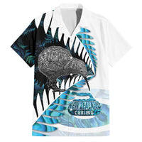 New Zealand Silver Fern Curling Personalised Family Matching Long Sleeve Bodycon Dress and Hawaiian Shirt Aotearoa Kiwi Ponga Paua Shell Version LT14 Dad's Shirt - Short Sleeve Black - Polynesian Pride