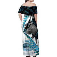 New Zealand Silver Fern Curling Personalised Family Matching Off Shoulder Maxi Dress and Hawaiian Shirt Aotearoa Kiwi Ponga Paua Shell Version LT14 - Polynesian Pride