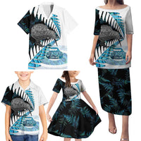 New Zealand Silver Fern Curling Personalised Family Matching Puletasi and Hawaiian Shirt Aotearoa Kiwi Ponga Paua Shell Version LT14 - Polynesian Pride