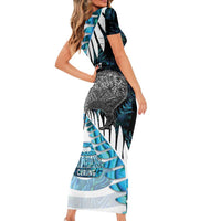 New Zealand Silver Fern Curling Personalised Family Matching Short Sleeve Bodycon Dress and Hawaiian Shirt Aotearoa Kiwi Ponga Paua Shell Version LT14 - Polynesian Pride