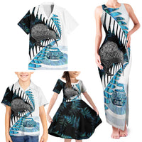 New Zealand Silver Fern Curling Personalised Family Matching Tank Maxi Dress and Hawaiian Shirt Aotearoa Kiwi Ponga Paua Shell Version LT14 - Polynesian Pride