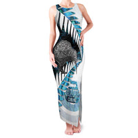 New Zealand Silver Fern Curling Personalised Family Matching Tank Maxi Dress and Hawaiian Shirt Aotearoa Kiwi Ponga Paua Shell Version LT14 Mom's Dress Black - Polynesian Pride
