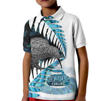 New Zealand Silver Fern Curling Personalised Kid Polo Shirt Aotearoa Kiwi Ponga Paua Shell Version - Polynesian Pride