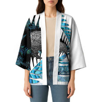 New Zealand Silver Fern Curling Personalised Kimono Aotearoa Kiwi Ponga Paua Shell Version - Polynesian Pride