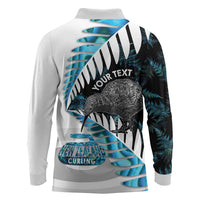 New Zealand Silver Fern Curling Personalised Long Sleeve Polo Shirt Aotearoa Kiwi Ponga Paua Shell Version - Polynesian Pride