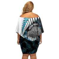 New Zealand Silver Fern Curling Personalised Off Shoulder Short Dress Aotearoa Kiwi Ponga Paua Shell Version - Polynesian Pride