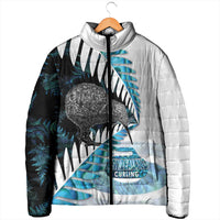 New Zealand Silver Fern Curling Personalised Padded Jacket Aotearoa Kiwi Ponga Paua Shell Version - Polynesian Pride