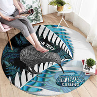 New Zealand Silver Fern Curling Personalised Round Carpet Aotearoa Kiwi Ponga Paua Shell Version - Polynesian Pride