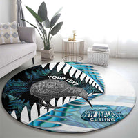 New Zealand Silver Fern Curling Personalised Round Carpet Aotearoa Kiwi Ponga Paua Shell Version - Polynesian Pride