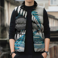New Zealand Silver Fern Curling Personalised Sleeveless Puffer Jacket Aotearoa Kiwi Ponga Paua Shell Version - Polynesian Pride