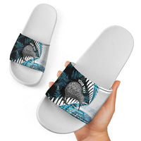 New Zealand Silver Fern Curling Personalised Slide Sandals Aotearoa Kiwi Ponga Paua Shell Version - Polynesian Pride