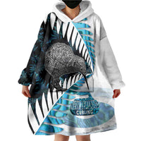 New Zealand Silver Fern Curling Personalised Wearable Blanket Hoodie Aotearoa Kiwi Ponga Paua Shell Version - Polynesian Pride