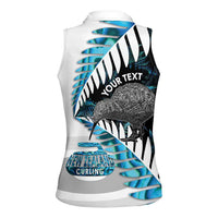 New Zealand Silver Fern Curling Personalised Women Sleeveless Polo Shirt Aotearoa Kiwi Ponga Paua Shell Version LT14 - Polynesian Pride