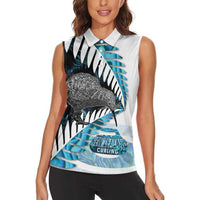New Zealand Silver Fern Curling Personalised Women Sleeveless Polo Shirt Aotearoa Kiwi Ponga Paua Shell Version LT14 - Polynesian Pride