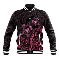Pink Black Polynesia Floral Sea Turtle Baseball Jacket - Polynesian Pride