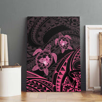 Pink Black Polynesia Floral Sea Turtle Canvas Wall Art - Polynesian Pride