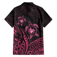 Pink Black Polynesia Floral Sea Turtle Family Matching Short Sleeve Bodycon Dress and Hawaiian Shirt LT14 - Polynesian Pride