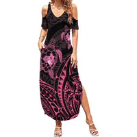 Pink Black Polynesia Floral Sea Turtle Family Matching Summer Maxi Dress and Hawaiian Shirt - Polynesian Pride