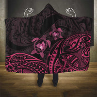 Pink Black Polynesia Floral Sea Turtle Hooded Blanket - Polynesian Pride