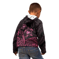 Pink Black Polynesia Floral Sea Turtle Kid Hoodie - Polynesian Pride