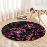 Pink Black Polynesia Floral Sea Turtle Round Carpet - Polynesian Pride