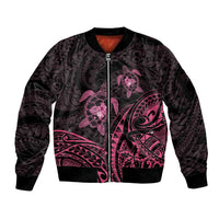Pink Black Polynesia Floral Sea Turtle Sleeve Zip Bomber Jacket - Polynesian Pride