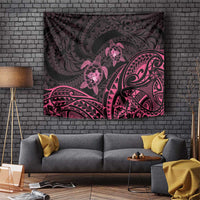 Pink Black Polynesia Floral Sea Turtle Tapestry - Polynesian Pride