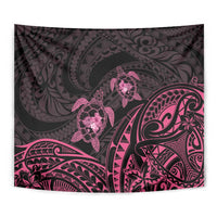 Pink Black Polynesia Floral Sea Turtle Tapestry - Polynesian Pride